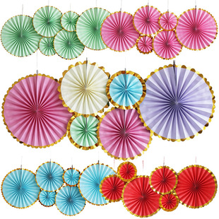 European and American Wedding Background Decoration Bronzing Color Set Paper Fan Flower Flash Gold Flash Silver Paper Flower Fan 6 Pack Set