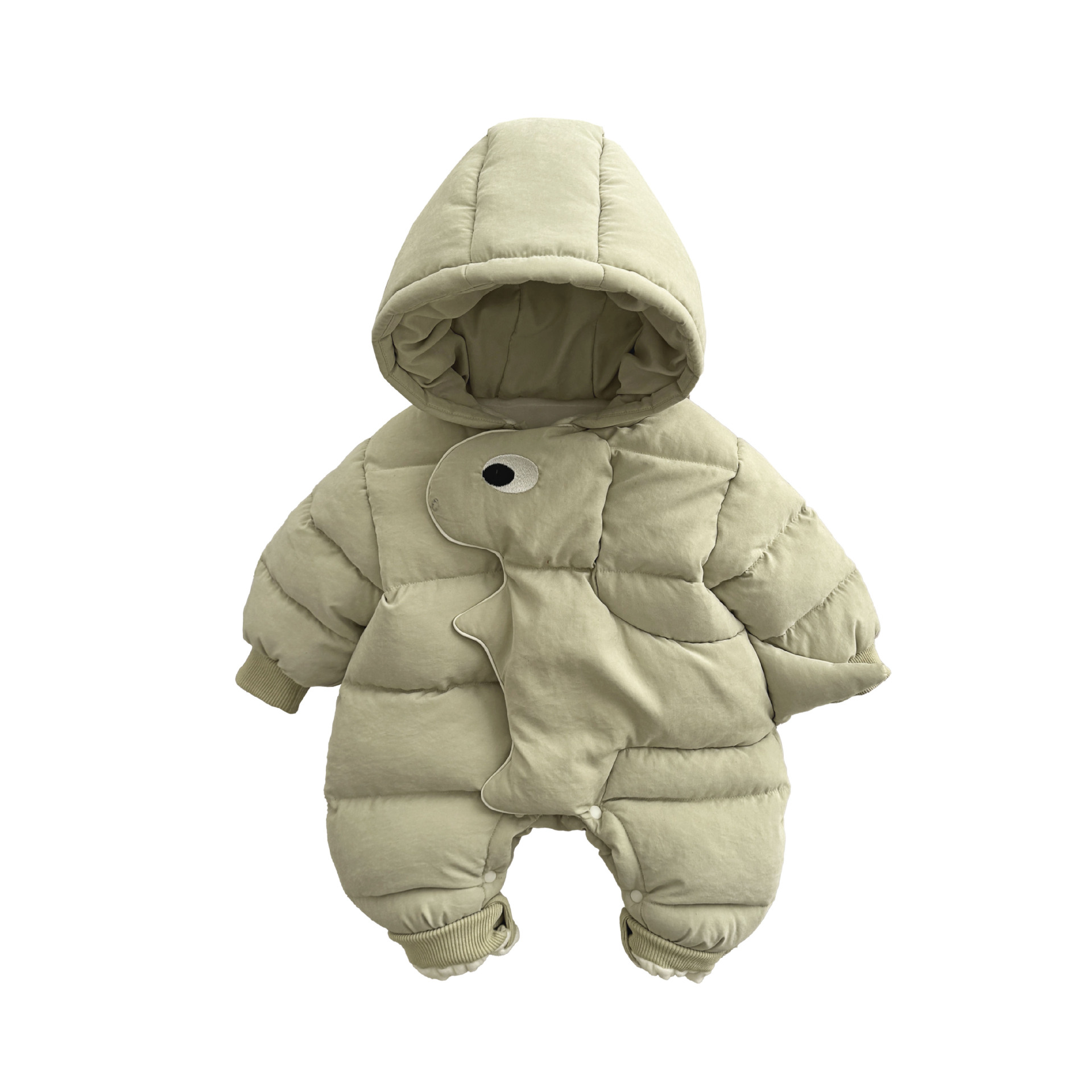 Invierno 2024 nuevo producto mono para bebé masculino ropa de salida acolchada gruesa mameluco tapeta de dibujos animados pequeño traje de arrastre de dinosaurio