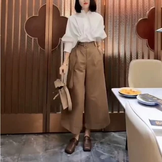 24115大爱美依缘2026夏季新款时尚灯笼袖衬衫高腰阔腿裤显瘦女装