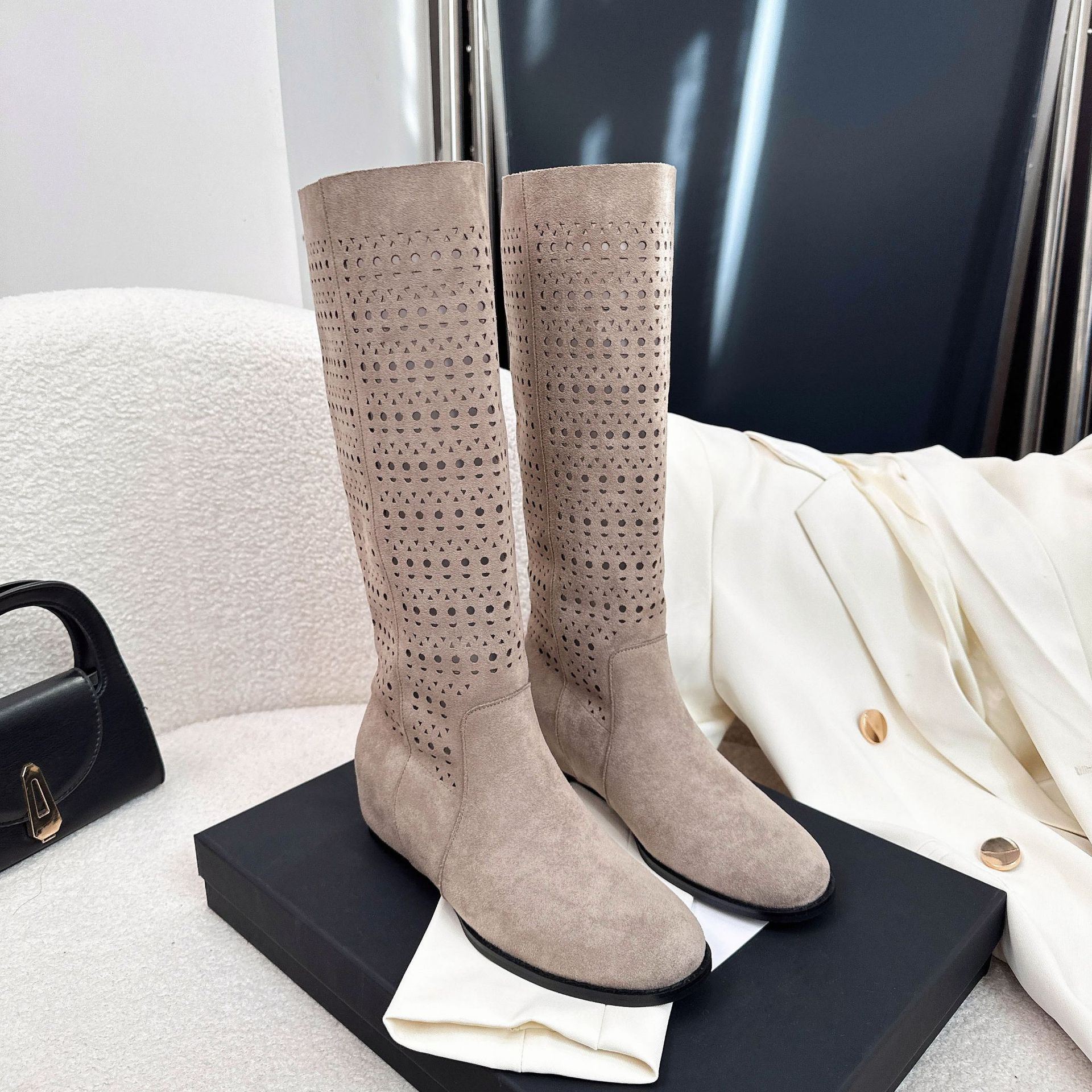 Botas Altas de Caballero para Mujer de 5 cm, Superfibra y Caucho, Hueco, Aumento de Estatura