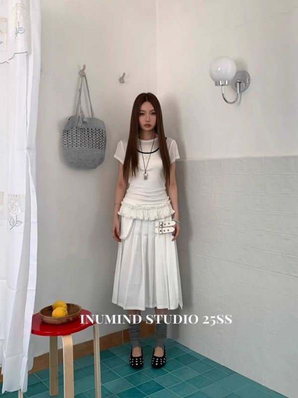 【200克人棉莫代尔】夏季圆领假两件美式辣妹下摆蕾丝拼接短袖女|undefined