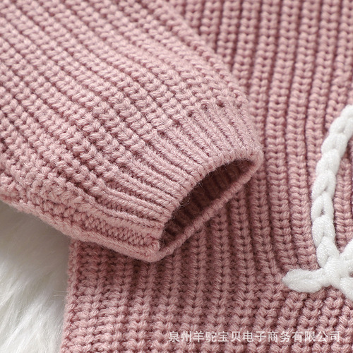 Bestselling Item for Infants and Toddlers: Autumn/Winter Children's Hand-Embroidered Alphabet Knit Top for Girls - Long-Sleeve Hooded Sweater
