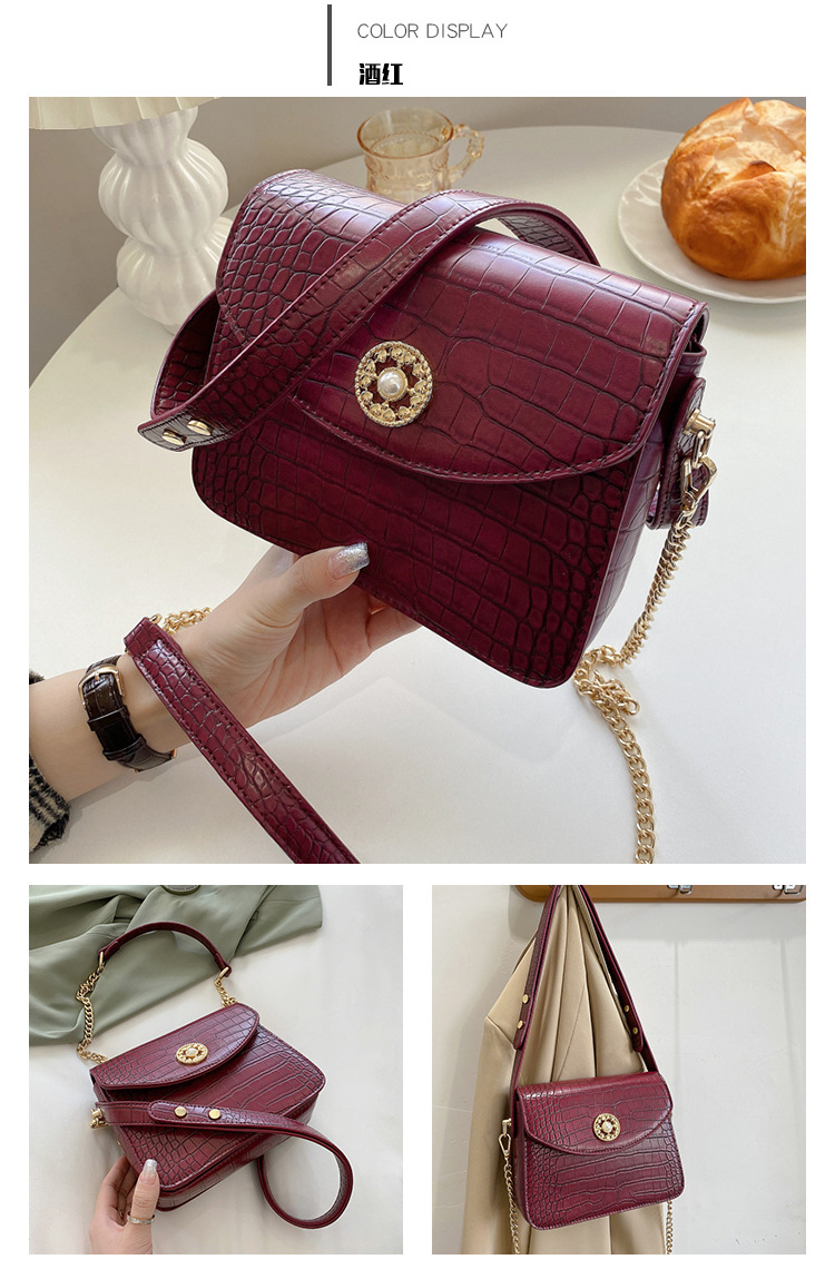 New Small Bag Women's 2021 Spring New Korean Style Retro Simple Shoulder Bag Crocodile Pattern Chain Messenger Bag display picture 2
