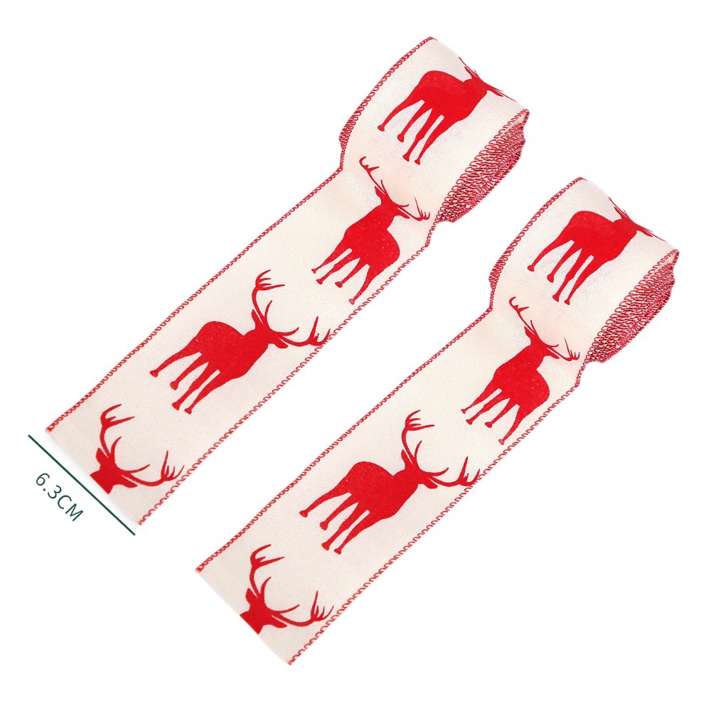 Cinta de Lino Fino con Diseño de Reno Navideño 2025, 6.3 cm, Cinta Decorativa para Árbol de Navidad, Cinta de Reno Navideño