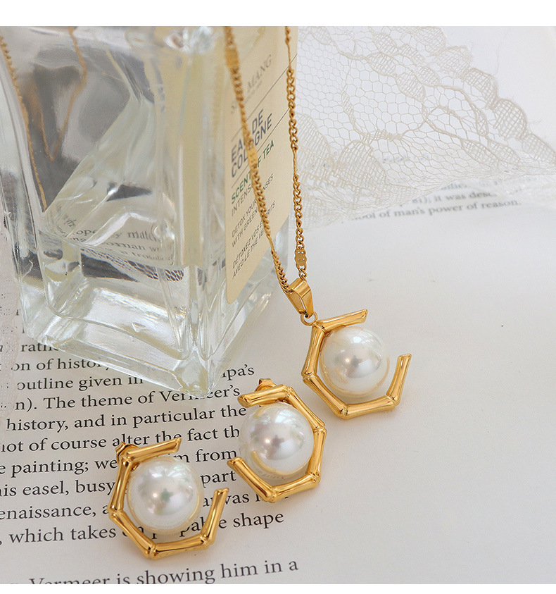 Retro Geometric Titanium Steel Plating Pearl Earrings Necklace