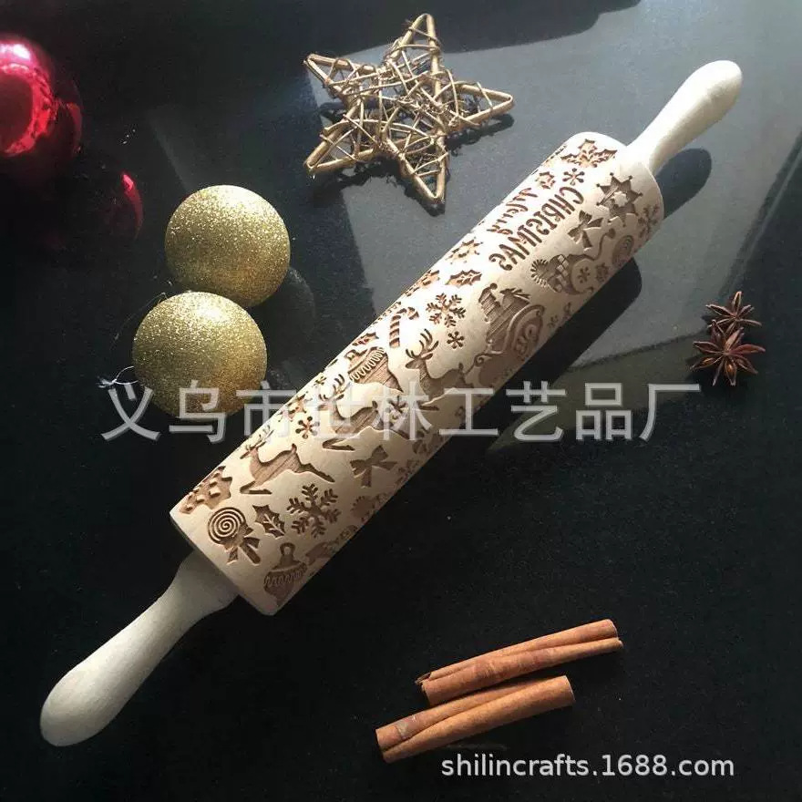 Santa Claus patrón de Navidad Rolling pin grabado láser Rolling PIN de madera en relieve Rolling pin regalo de Navidad image 5