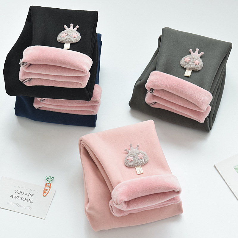 Las polainas forradas de lana de las niñas engrosaron el desgaste del invierno estilo occidental integrado extra gruesos pantalones para niños pantalones de algodón cálido para niños