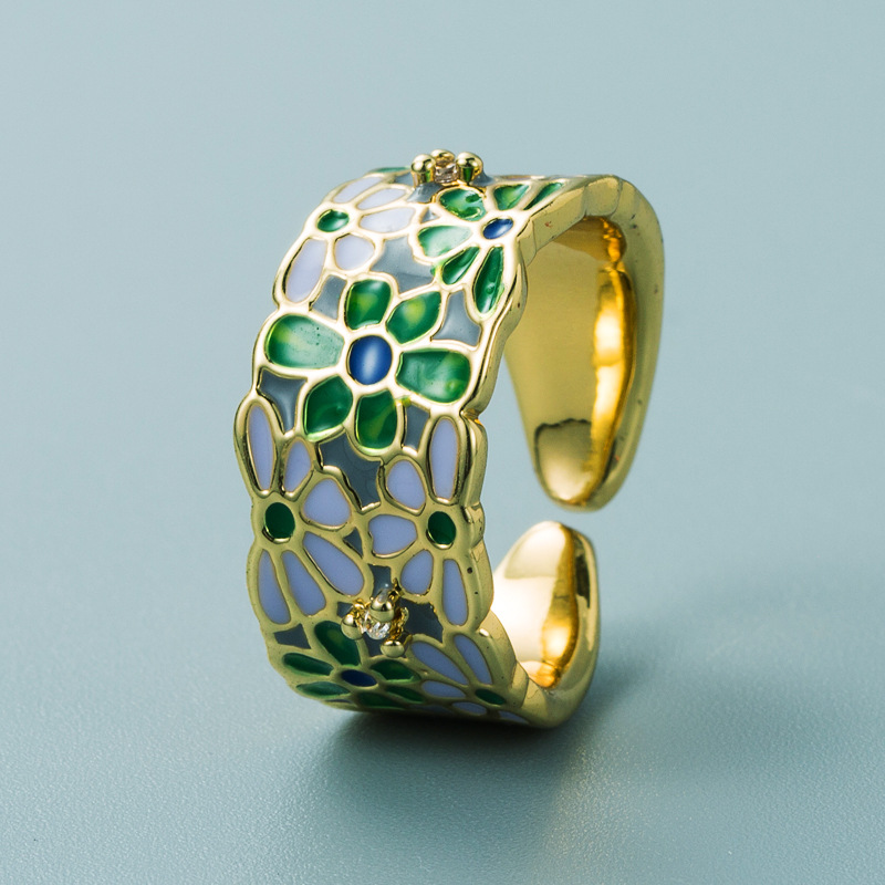moda porcelana cobre dorado hojas mariposa flor anillo al por mayor Nihaojewelrypicture6