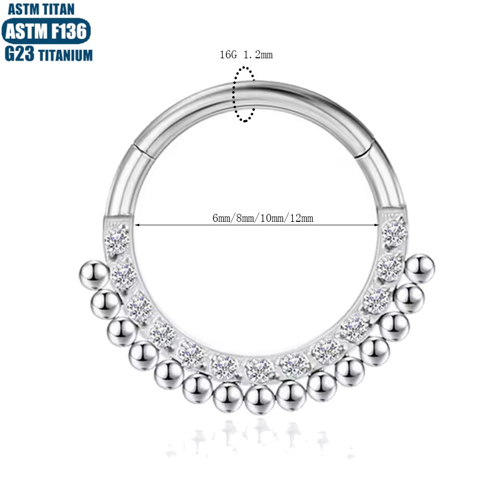 F136 Titanium Nose Ring Hinge Ear Bone Ring Round Outer Welding Bead Cluster Closed Ring Zircon Earrings Seamless Ring detail image 8