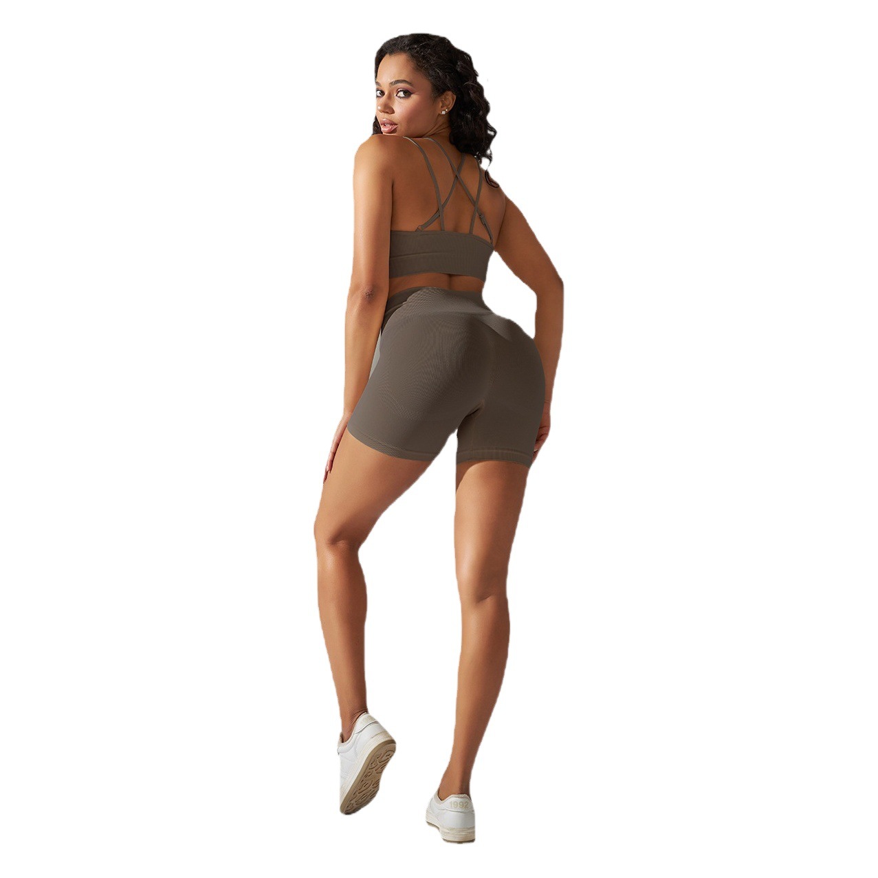 Transfronterizo europeo y americano sin costuras apretado espalda deportiva ropa interior ropa de yoga traje correr fitness pantalones cortos conjunto de dos piezas