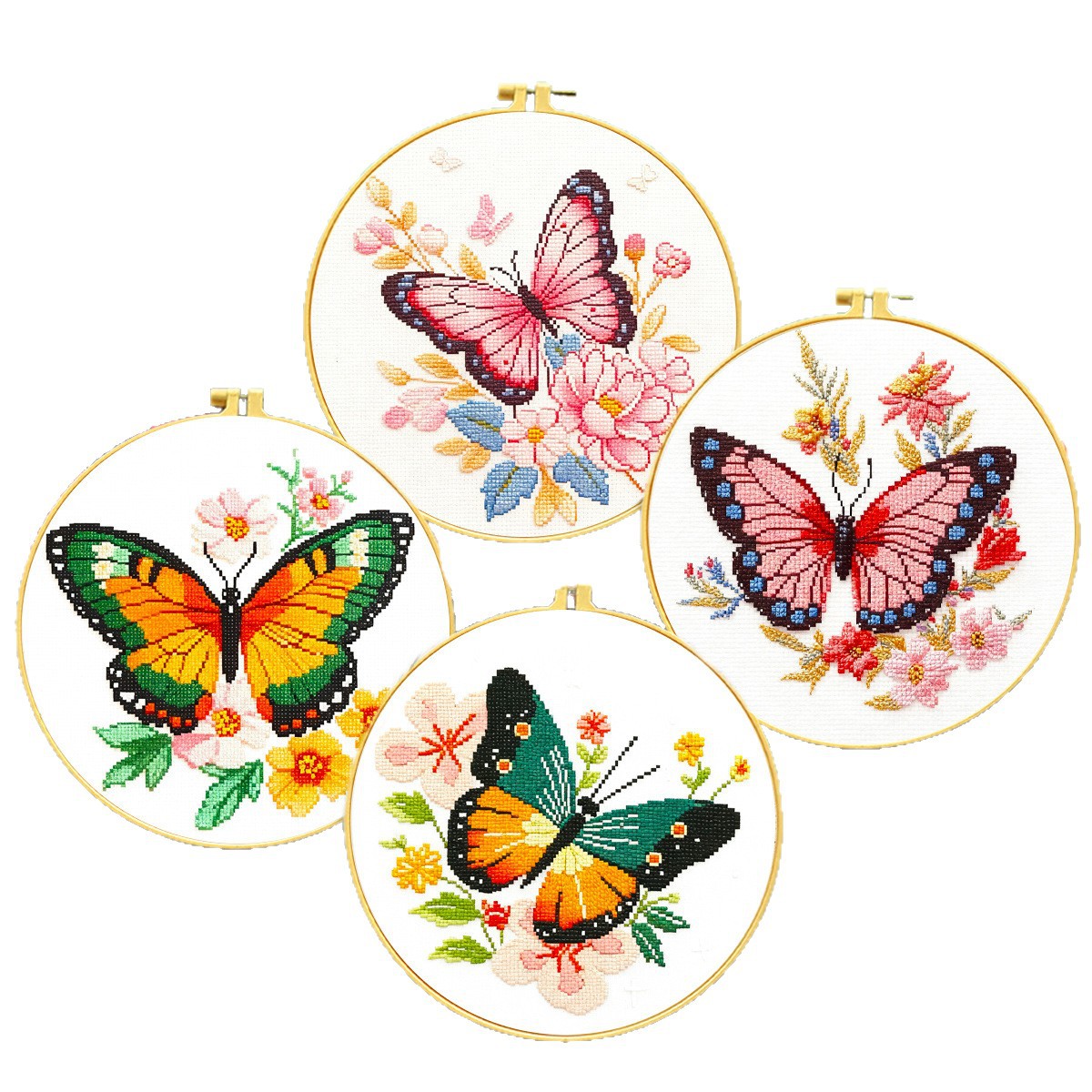 Kit de punto de cruz transfronterizo con cuatro mariposas, venta directa de fábrica, kit de punto de cruz impreso DIY para principiantes, hecho a mano.