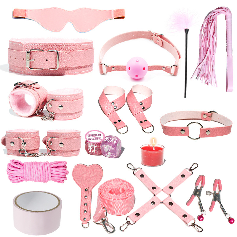 Juego de accesorios Jiuai SM incluido con esposas, látigo de cuero, tapón anal, suministros divertidos para habitaciones de parejas adultas, herramientas de juego sexual