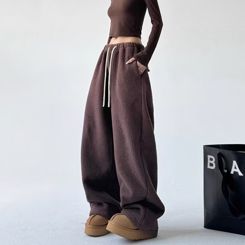 Fleece Casual Pants Women's Winter 2024 New fleece-lined Thickened High Waist Loose Straight Warm Wide Leg Long Pants Fleece Casual Pants Women's Winter 2024 New fleece-lined Thickened High Waist Loose Straight Warm Wide Leg Long Pants