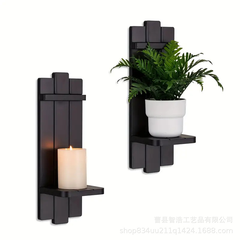 Cross-border Home Wall-mounted Candle Holder Wooden Shelf Ornaments...