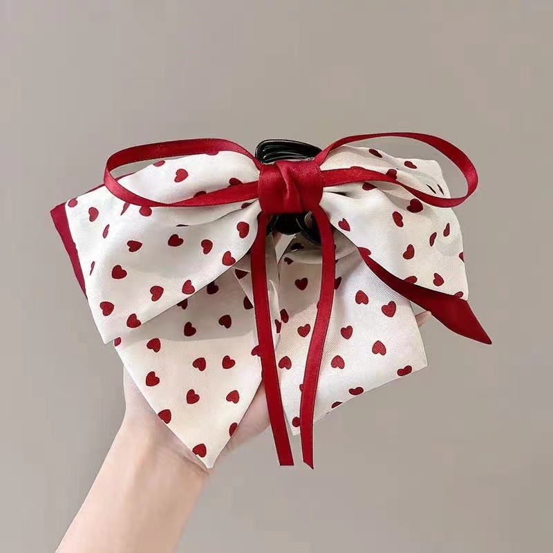 在逃公主甜美小女孩公主头红色蝴蝶结网红波点发夹儿童盘发抓夹