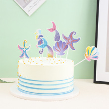 美人鱼生日插牌 珊瑚海洋五件套插件 蛋糕装饰 蛋糕插牌烘焙diy