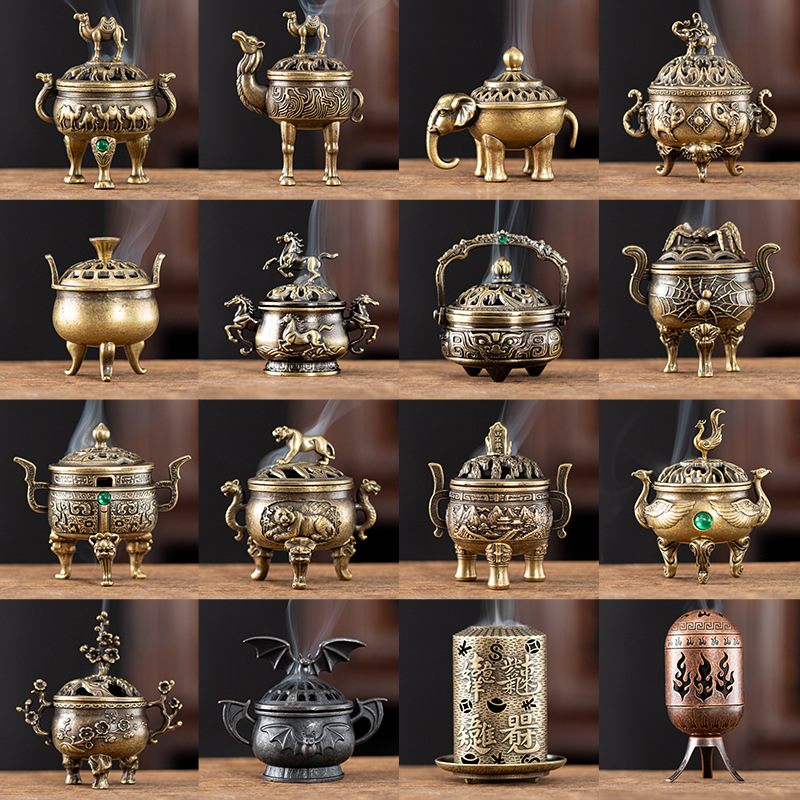 【跨境爆款】新中式锌合金龙凤炉琵琶香炉小祥云香薰炉鹅梨账中香