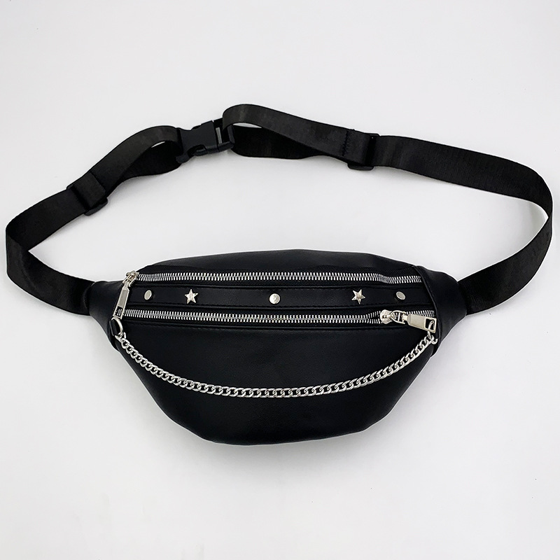 Hip-hop Crossbody Bag For Women PUWaist Bag Punk Chain Rivet Chest Bag Fashion Women's Bag