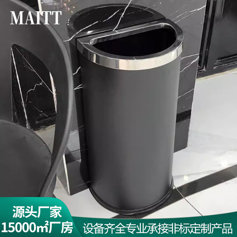 Large Stainless Steel Semi-Circular Wall-Mounted Trash Can for Hotel Lobby, Elevator Entrance, and Office Building Direct Waste Bin