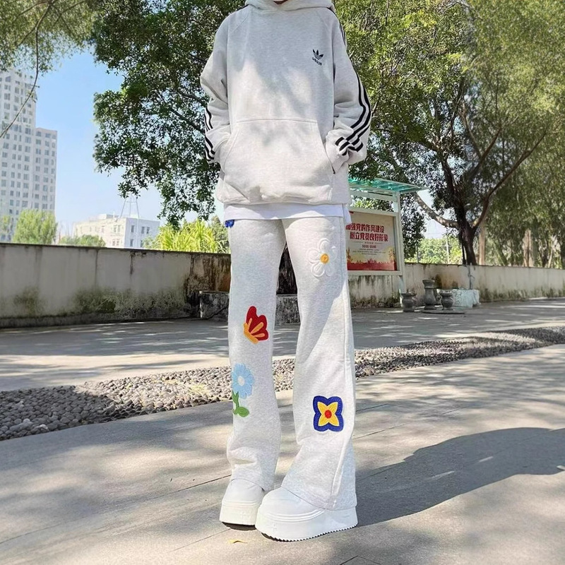 Temperament New Artistic Fashion Simple No Brand Ins Towel Embroidered Micro Horn Denim Trousers Lazy Trendy Men