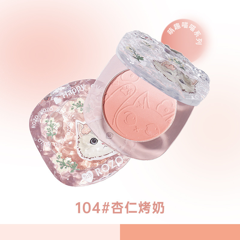 ROZO lindo y divertido maullido plato de rubor degradado de dos colores branquias moradas color hinchado branquias azules colorete iluminador natural y acabado mate