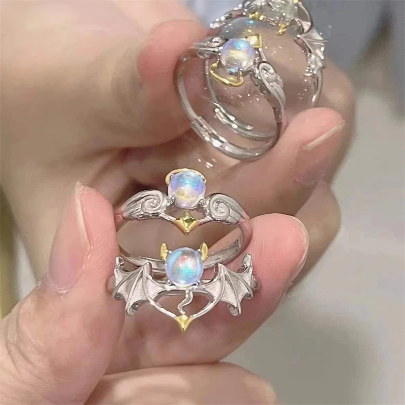 Rings复古月光石戒指小众设计轻奢高级感开口可调节食指戒Jewelry