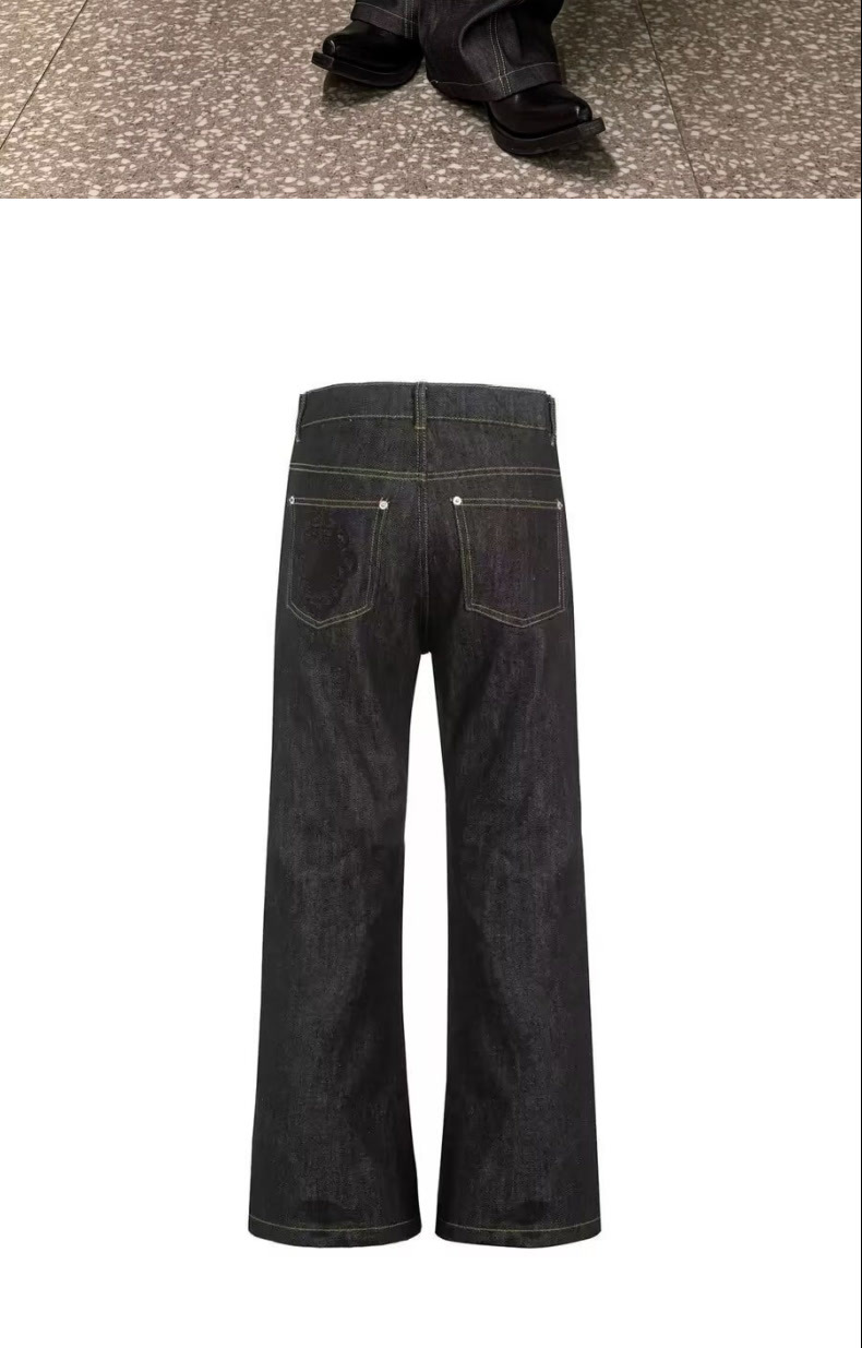 Unisex Style Raw Denim High Street Retro Casual Jeans Clean Fit Versatile Loose Wide Leg Drapey Trousers_mkmklike.com