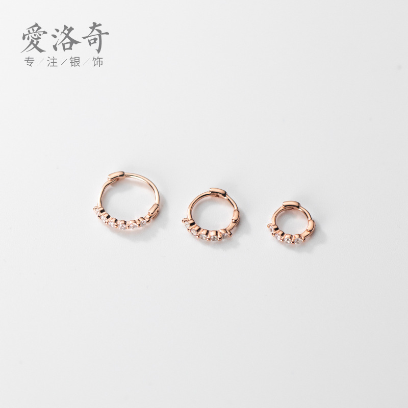 Eloch s925 botón de orejas de plata femenina versión coreana simple pequeña y fresca línea de diamante de estilo estilo auriculares G9711