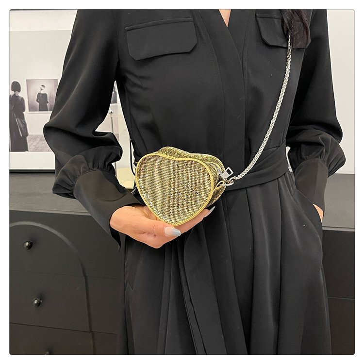 Heart-shaped Shape Mini Size Women's Mini Pu Leather Solid Color Streetwear Sequins Heart-shaped Zipper Crossbody Bag
