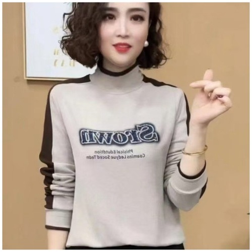 High-neck lettered warm style base long-sleeved top for autumn and winter, double-sided velvet fashionable and stylish women's clothing