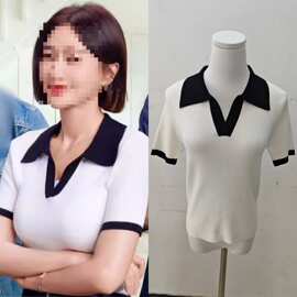 长期现货2026夏成家秦岚秦天越同款复古撞色POLO领紧身针织衫上衣