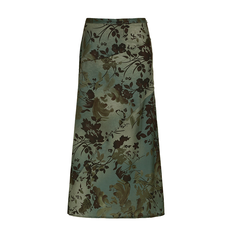 Retro Deciduous Printing Irregular Split Design Skirt