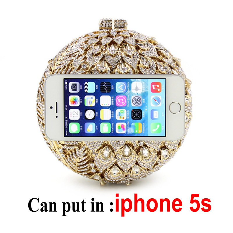 * BL018 AliExpress bolsas de diamante redondas de metal hueco bolsas de cena de cristal de diamantes hechas a mano bolsas de banquete de mujer