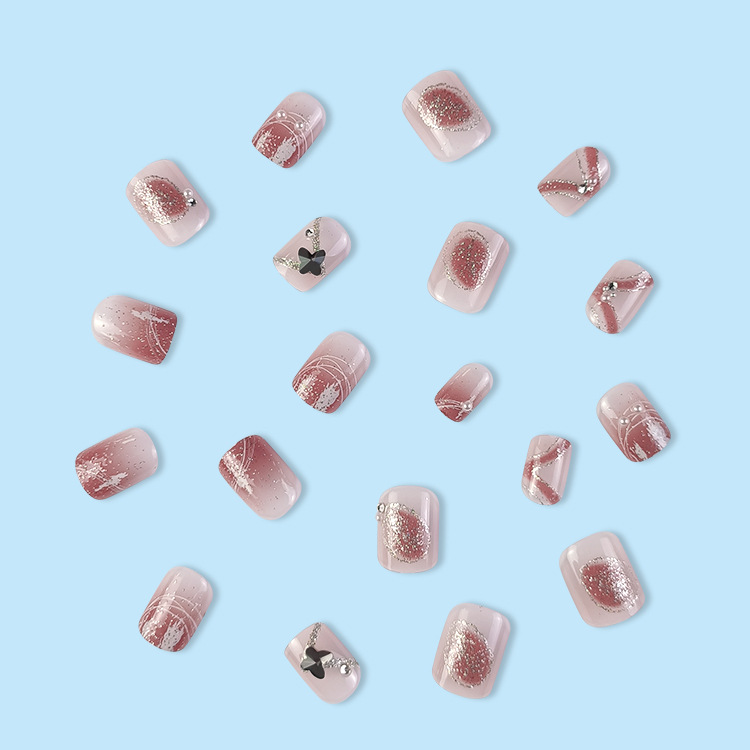 24 piezas de parche de uñas de mariposa de alta calidad, uñas de uñas elegantes con incrustaciones de diamantes, uñas cortas suaves y de moda image 4