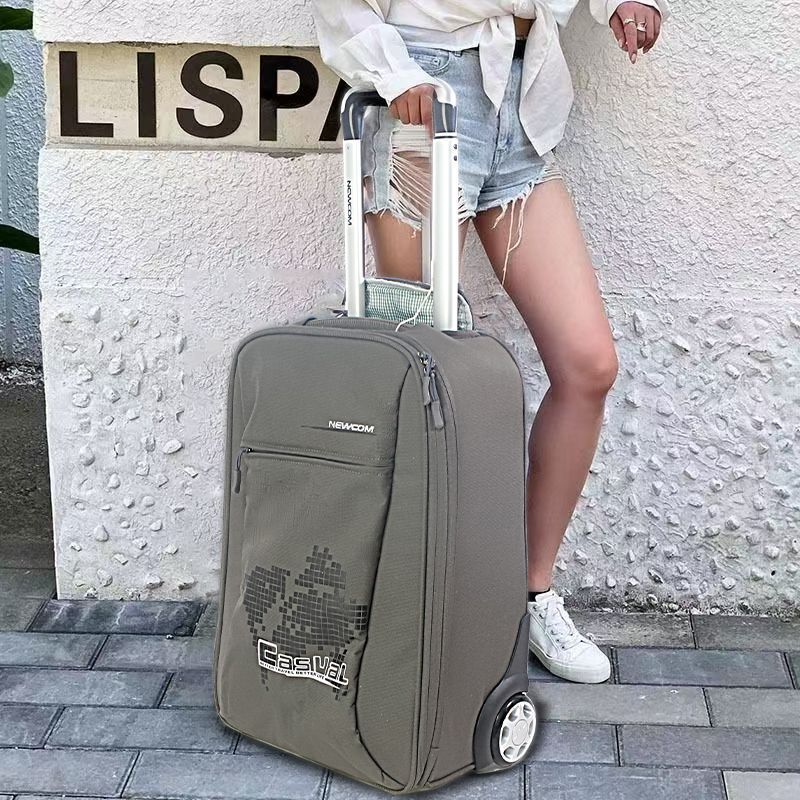 Newcom Gray Canvas Suitcase Travel Business Two-Wheel Trolley Case Large Capacity Business Lightweight Computer Bag
