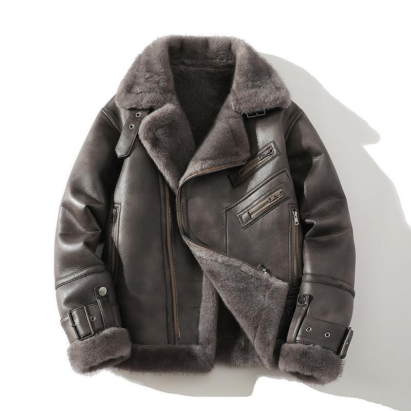Jk1966 Cross-Border Foreign Trade Men's Loose-Fitting Large Size Leather and Fur Integrated Fleece-Lined Thickened Warm Lapel Casual Jacket Jk1966 Cross-Border Foreign Trade Men's Loose-Fitting Large Size Leather and Fur Integrated Fleece-Lined Thickened Warm Lapel Casual Jacket