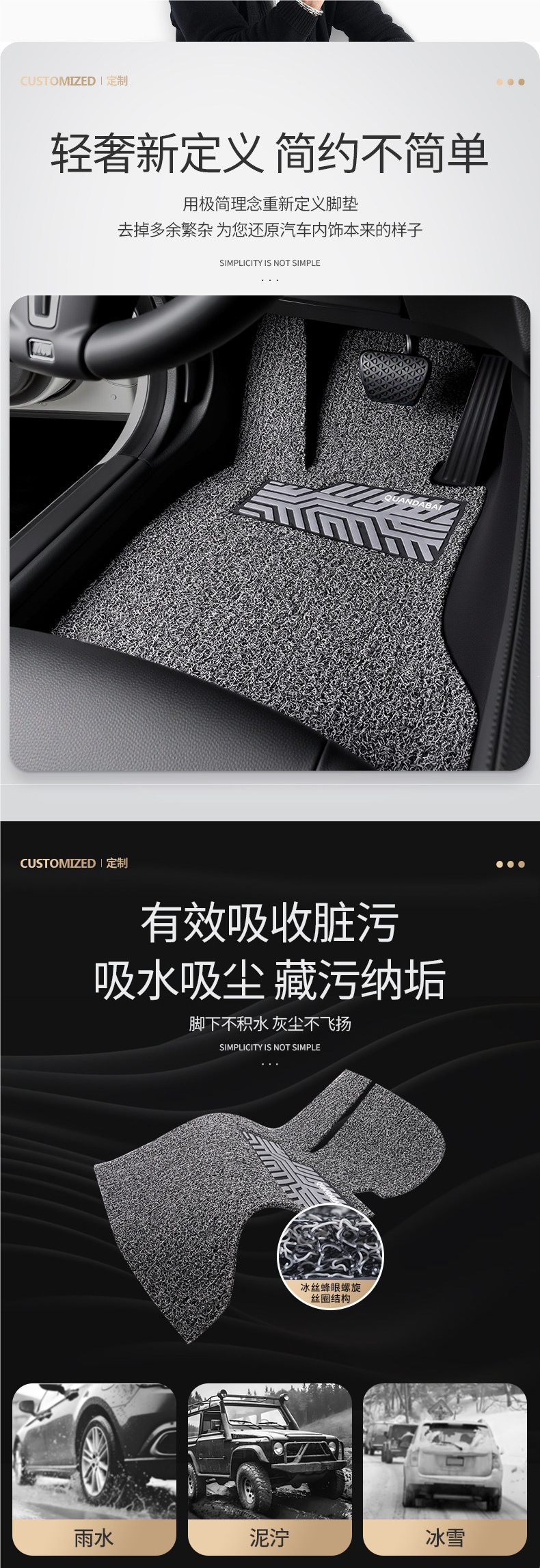 Car floor mat for driver and passenger seats, single piece wire loop carpet, car foot mat, 2025 new model