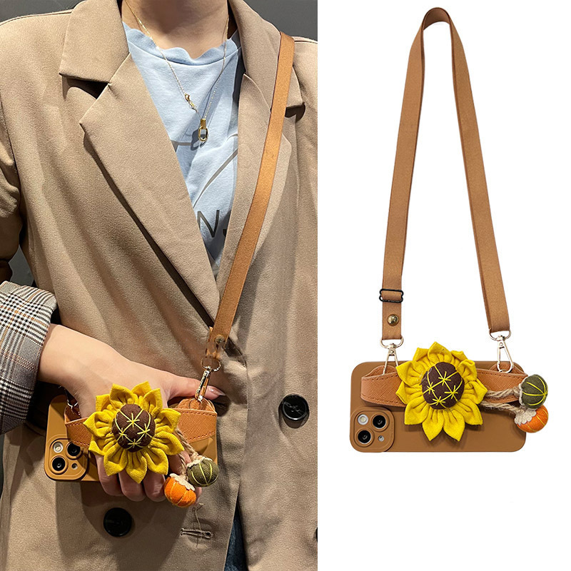 16 Sunflower Wristband Suitable for iPhone15 Phone Case 12/13 Apple 11 Crossbody Lanyard Female 14pro Soft