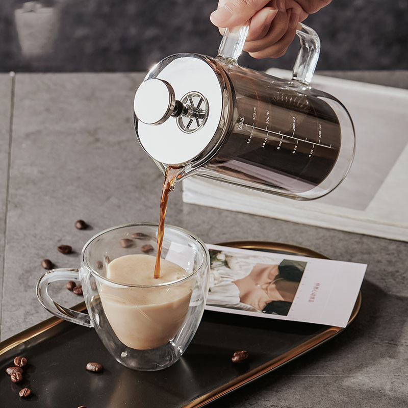 Olla de presión francesa de café de doble capa transfronteriza con filtro de café casero escalado con cafetera de punzante de mano Mocha resistente al calor