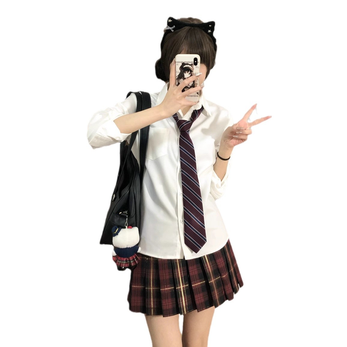 JK 긴 소매 셔츠 기본 가을과 겨울 일본 대학 스타일 유니폼 우유 화이트 솔리드 컬러 올 매치 탑