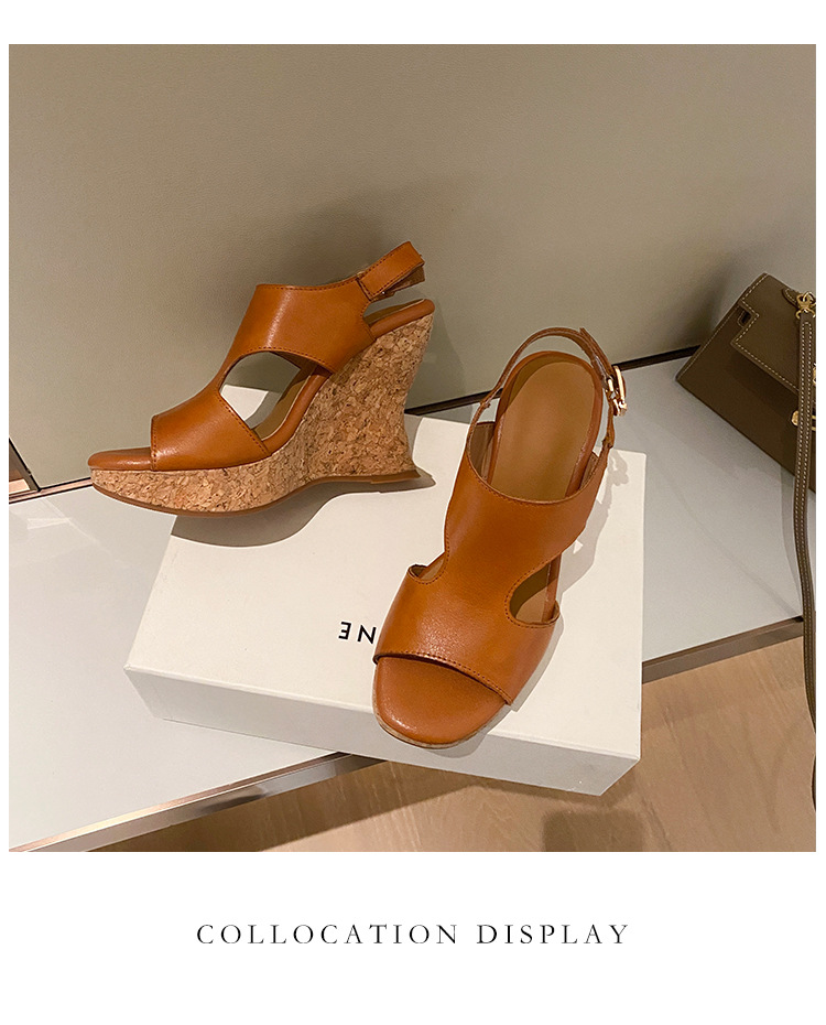 Sandal cao gót nữ da bò thật đế xuồng platform mũi hở gót siêu cao 2025 — nâu, Tím, Màu trắng nhạt chi tiết 24