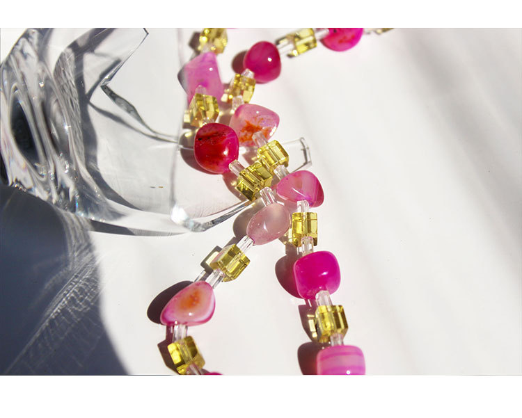 Retro Design Fine Pink Agate Stone Crystal Spacer Beaded Clavicle Chain  Necklace display picture 3