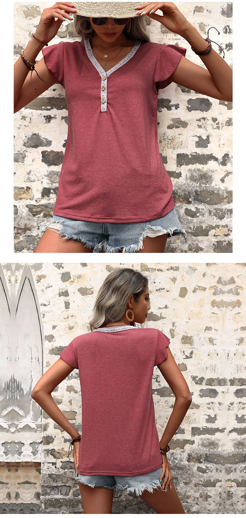 T-shirt manica corta scollo a V tinta unita_voghion.com