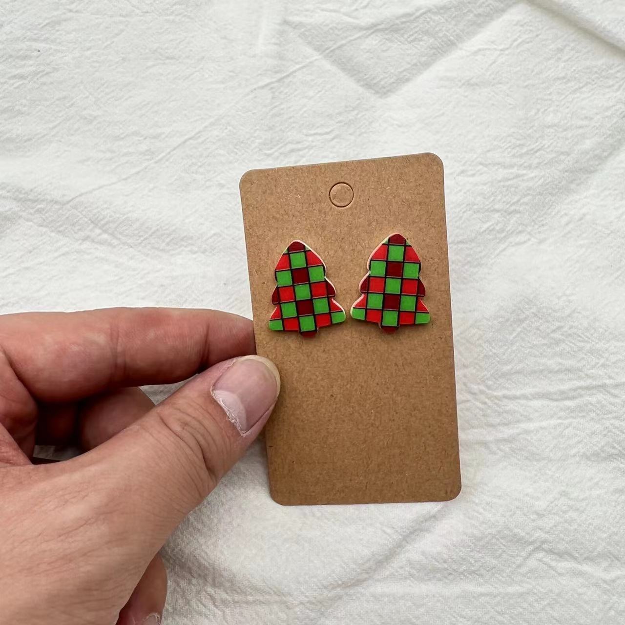 Europeo y americano transfronterizo Amazon estación independiente Venta caliente nueva Navidad acrílico árbol de Navidad pendientes joyería