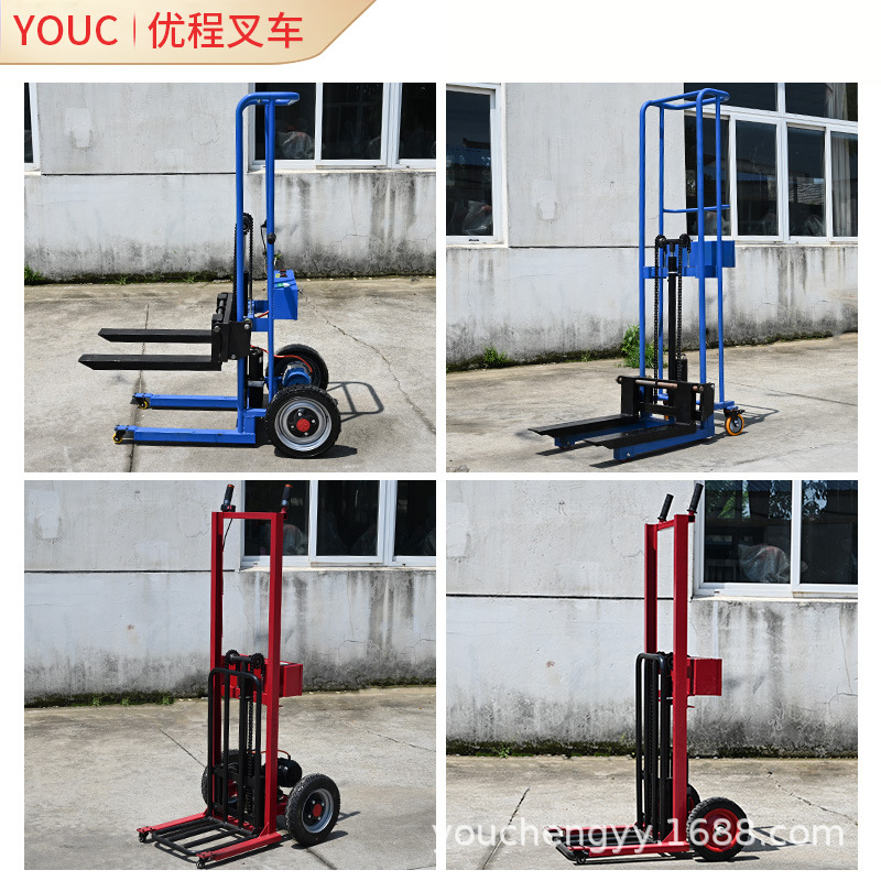 Vehículo de elevación hidráulico de carga y descarga totalmente eléctrico Tiger Vehículo portátil de pequeño tamaño para tirar de carga flujo de pila de carga elevadora de empuje manual