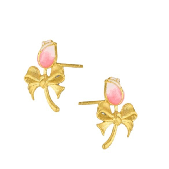 Sand Gold Enamel Tulip Earrings Fashion Temperament Gradient Flower Bow Earrings Valentine's Day Gift for Girlfriend_voghion.com