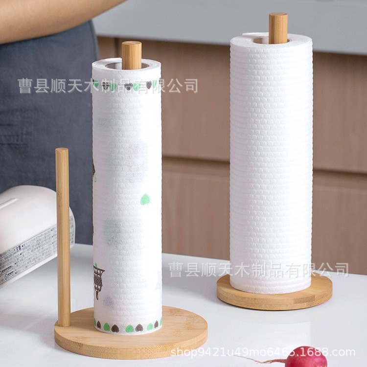 Bamboo Kitchen Tissue Holder Household Bamboo Lazy Rag Solid Wood Bracket Non-perforated Roll Paper Vertical Storage Shelf