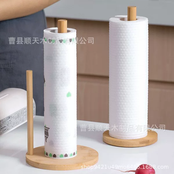 Bamboo Kitchen Tissue Holder Household Bamboo Lazy Rag Solid Wood Bracket Non-perforated Roll Paper Vertical Storage Shelf