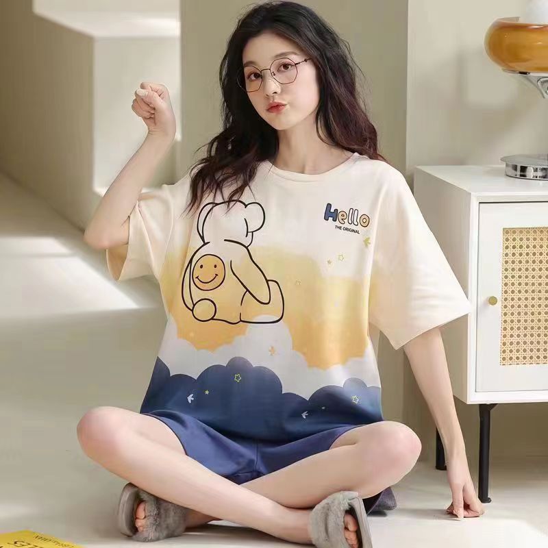 Verano 2024 pijamas de manga corta para mujeres estudiantes sueltas más tamaño lindo desgaste del hogar traje de dos piezas primavera y otoño verano