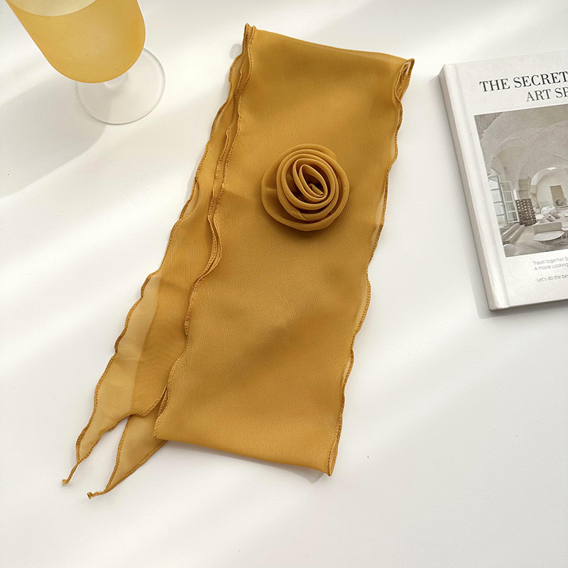 Pañuelo de seda para mujer primavera y verano nuevo estilo flor rosa color sólido estilo fino temperamento salvaje moda transmisión en vivo cinta pequeña bufanda